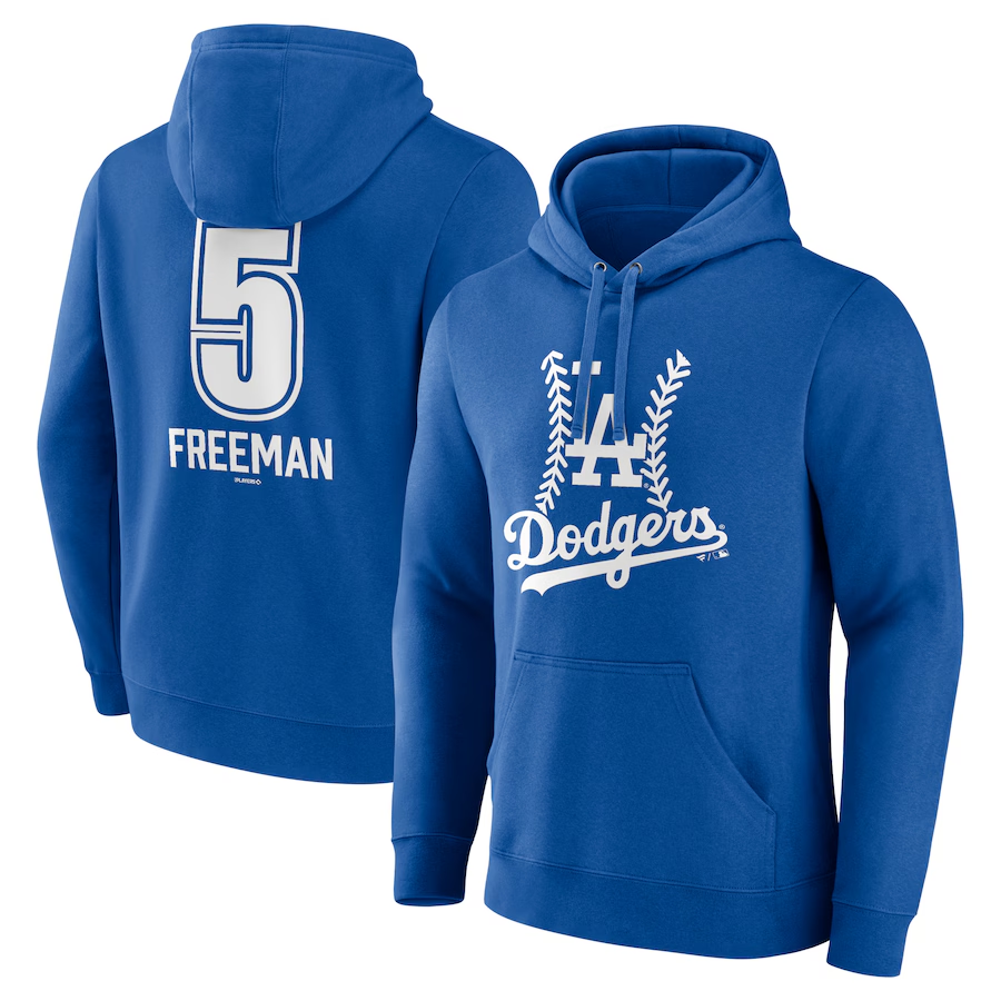 Men Los Angeles Dodgers 5 Freeman 2024 MLB World Series Champions blue hoodie